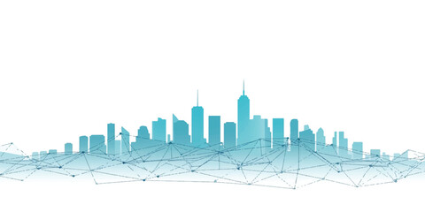 Obraz premium Modern 3D vector illustration of an urban city skyline featuring sleek skyscrapers and business architecture reflected in a downtown landscape design