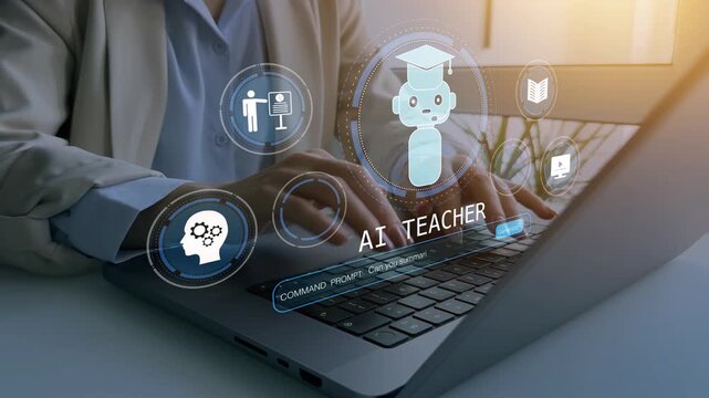 Online learning enhanced by AI technology, creating adaptive learning experiences, smarter tutoring and efficient education systems.