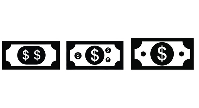 Three black and white dollar bill in a row money