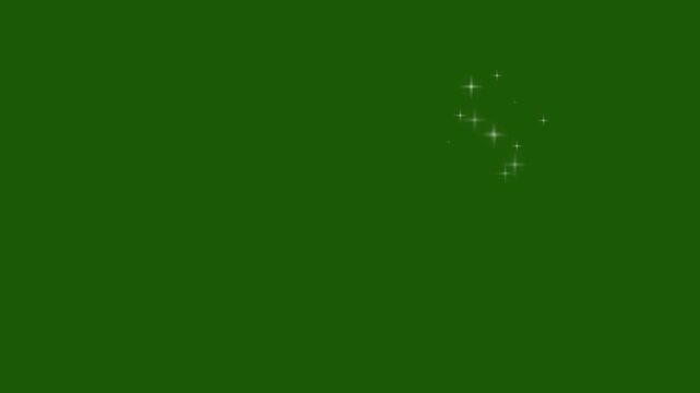 White glowing sparkle star path animation with sound, magical fairy dust trail, smooth twinkling particle flow, elegant starburst transition effect green screen background 4k.