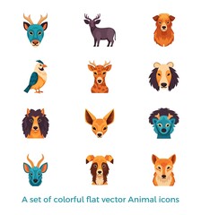 Naklejka premium A set of colorful flat vector Animal icons