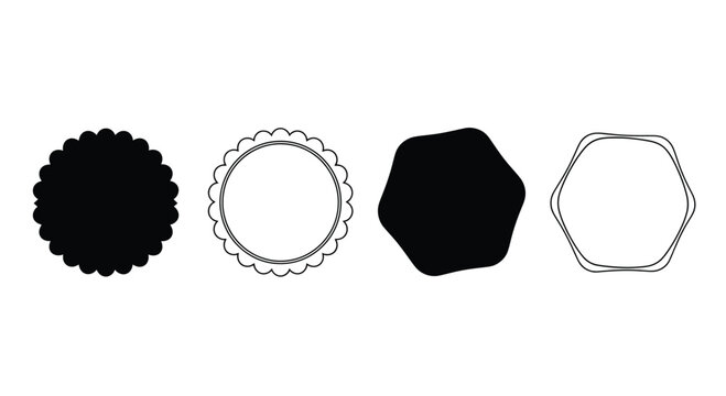Black and white circular and hexagonal shapes with scalloped edges