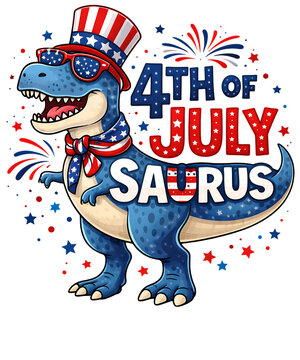 4th of July Saurus Funny T-Rex Dinosaur USA Patriotic Kids T-shirt Design
