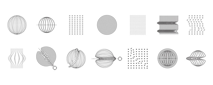 Retro futuristic design elements. Geometric abstract shapes. Retrowave design elements. Vector illustration.