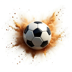 Fototapeta premium Flying Soccer Ball Dust Explosion – Dramatic Sports Freeze Motion
