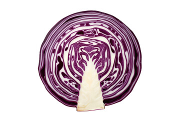 Obraz premium Red cabbage slice showing vibrant purple layers, fresh vegetable cross-section on transparent background