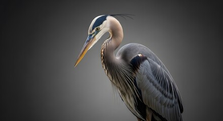 Great Blue Heron profile against a subtle gradient background during a soft studio light © MS GRAPHICS 