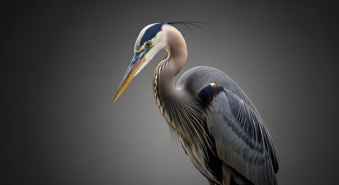 Great Blue Heron profile against a subtle gradient background during a soft studio light