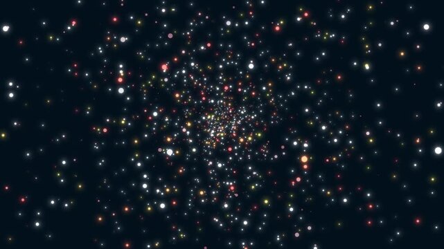 Stunning Abstract Background Featuring A Dense Burst Of Glowing Multi-colored Particles Such As White, Red, And Yellow Dots Flying Through A Deep Dark Cosmic Space. This Energetic Bokeh Effect Creates