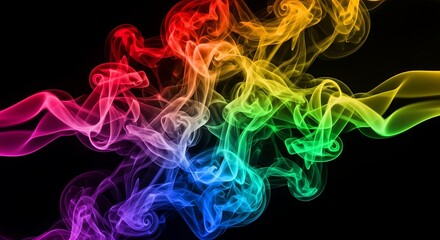 Obraz premium Colorful rainbow smoke, vibrant fog, multicolored mist, abstract background