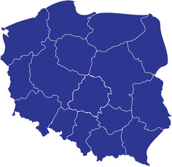 Fototapeta premium Poland Administrative Map Blue Vector with Regional Borders