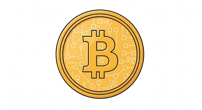 Golden Bitcoin Coin Symbol Cryptocurrency Digital Currency.