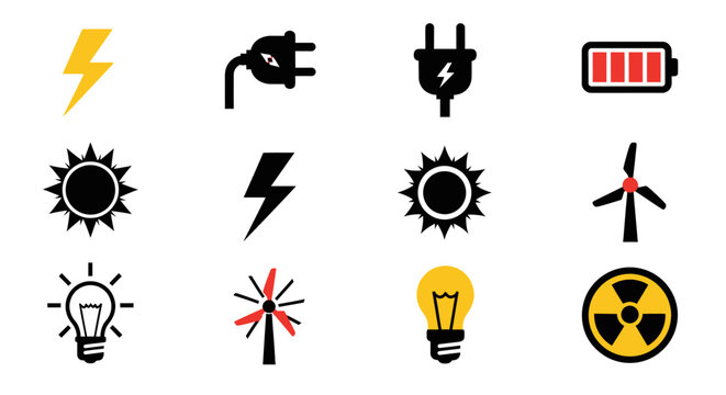 Collection of energy and power icons in a grid layout.