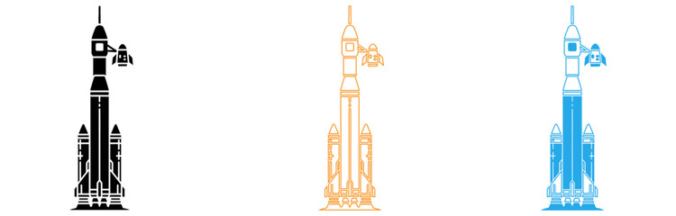 Colorful rocket ship illustrations in various line styles and colors © Mdroy5826