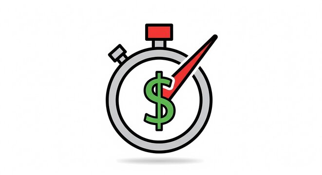 Stopwatch with Dollar Sign Illustrating Time is Money Concept.
