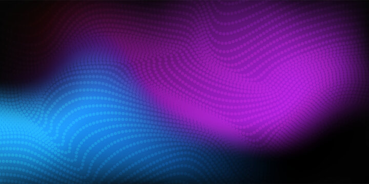 Abstract futuristic blue and pink wave with moving dots. Flow of particles with glitch effect. Ideal vector graphics for brochures, flyers, magazines, business cards and banners. Vector.