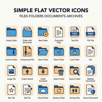 Simple Flat Vector Icons With Empty Folder