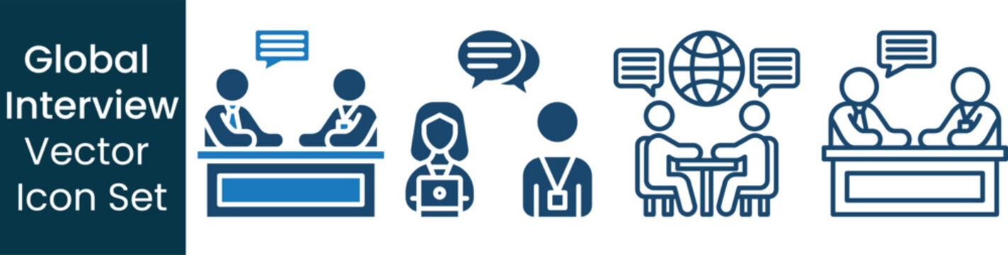 Global Job Interview and Professional Recruitment Vector Icon Set