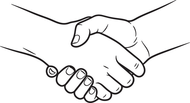 Black and white line of two hands shaking also transparent background, handshake line business agreement