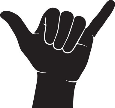 Black silhouette of a hand gesture showing the shaka sign also transparent background