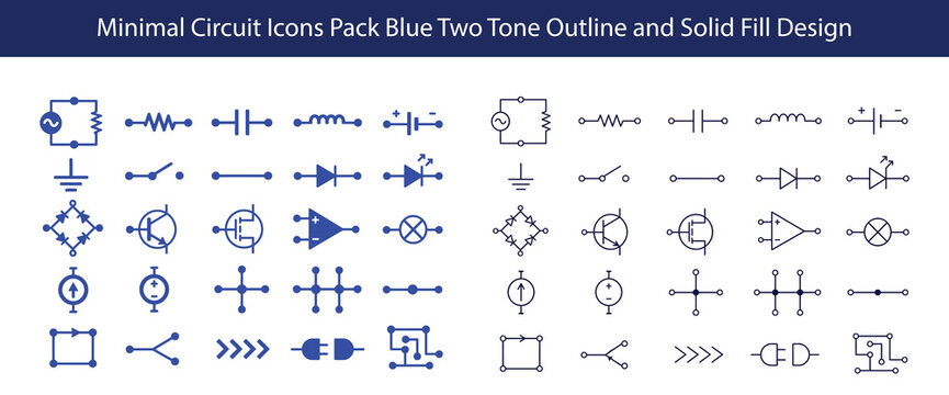 Minimal circuit icons pack blue two tone design