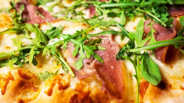Arugula and Prosciutto Pizza texture, Gourmet Italian Food background