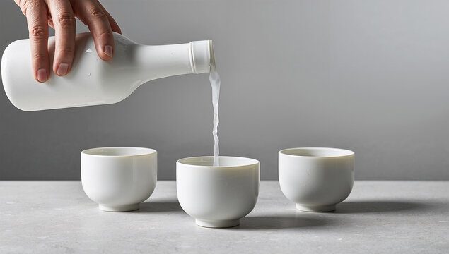 白磁の酒器へにごり酒を注ぐ軽やかで上品な商品写真