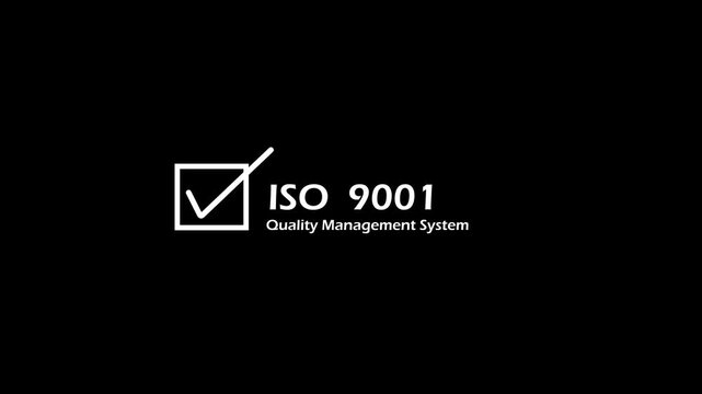iso 9001 quality management system, pang illustration isolated on white transparent background.4k video.