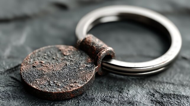 Detailed macro photography of rugged metal key fob with contrast textures images