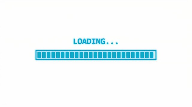 Minimalist blue progress bar filling up with the word loading displayed above it for web interface design