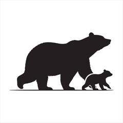 Obraz premium Bear walking with cub trailing behind vector silhouette line art concept logo design idea illustration