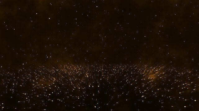 A dark golden particle field with glowing dots flowing across a textured background. The warm tones and shimmering motion create a rich, cinematic, and futuristic visual atmosphere