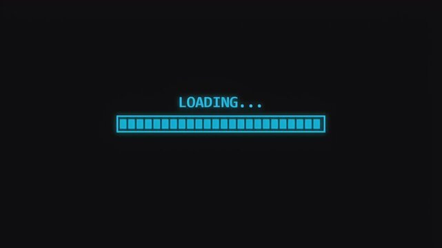 Minimalist blue neon loading progress bar with text animation representing a system update or data transfer
