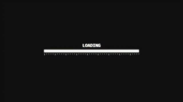 Retro style white digital loading bar with a glowing effect fills up steadily to show progress