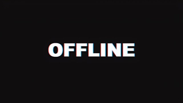 Digital glitch animation of the word offline featuring chromatic aberration and scan lines for a retro look.
