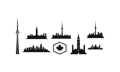 Fototapeta premium Canada landmarks and city skyline silhouette collection set black vector illustration art.