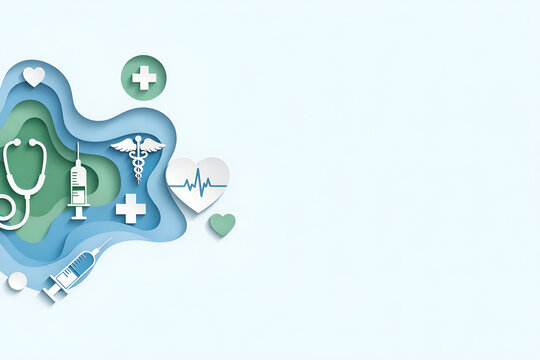 Medical Paper Cut Layered Illustration with ECG Heart. Ideal for healthcare presentations, hospital or clinic marketing, patient education materials, and digital health platforms.