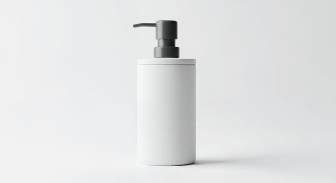 White plastic bottle with black pump dispenser for soap or lotion