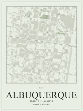 Minimalist map poster of albuquerque united states with sage green color scheme