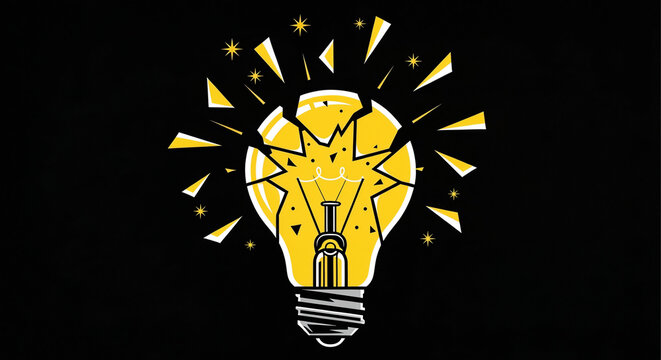 Broken Light Bulb Exploding with Creative Energy Illustration