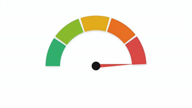 A colorful speedometer gauge with a needle moving from the red high risk area to the yellow medium level.