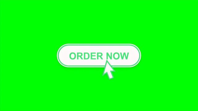 A computer mouse cursor clicks on a white order now call to action button for e-commerce and retail.