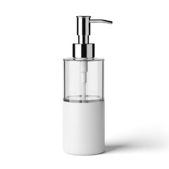 Obraz premium Modern soap dispenser with sleek metallic pump and transparent bottle