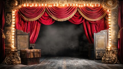Naklejka premium Vintage Theater Stage with Red Curtains