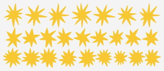 Hand drawn abstract star shapes collection in modern doodle style. Colorful outline stars isolated on light background for design, logos, and patterns. © bosotochka