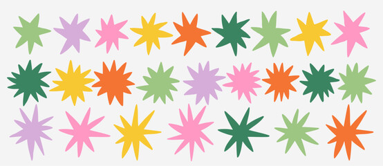 Hand drawn abstract star shapes collection in modern doodle style. Colorful outline stars isolated on light background for design, logos, and patterns. © bosotochka