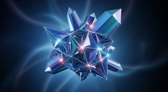 Shining blue crystal cluster with glowing facets and sparks