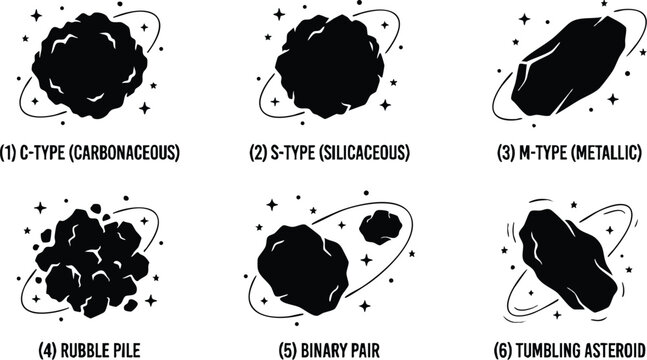 Six asteroid types with orbiting stars