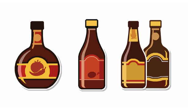 BBQ sauce bottle sticker icons vector set with colorful barbecue condiment design