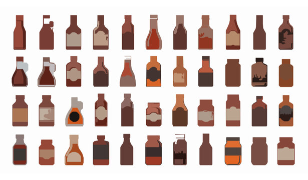BBQ sauce bottle icons vertical vector set with barbecue condiment variations